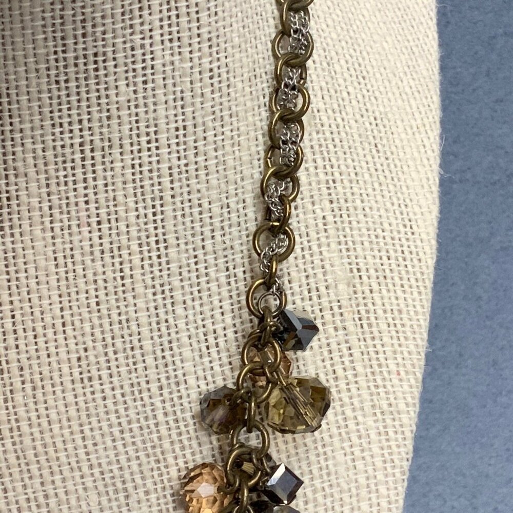 Loft Smoky Iridescent Necklace 18 In Beaded Brass Silver Chain Faceted Chunky - Picture 5 of 9